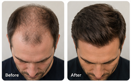 Illustrative before and after hair restoration result